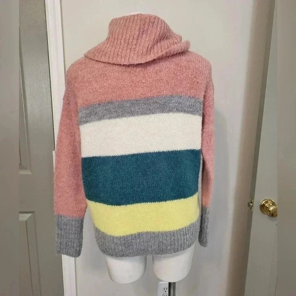 Lou & Grey For LOFT Plushfuzz Wool/Alpaca Blend Colorblock Turtleneck Sweater(M)